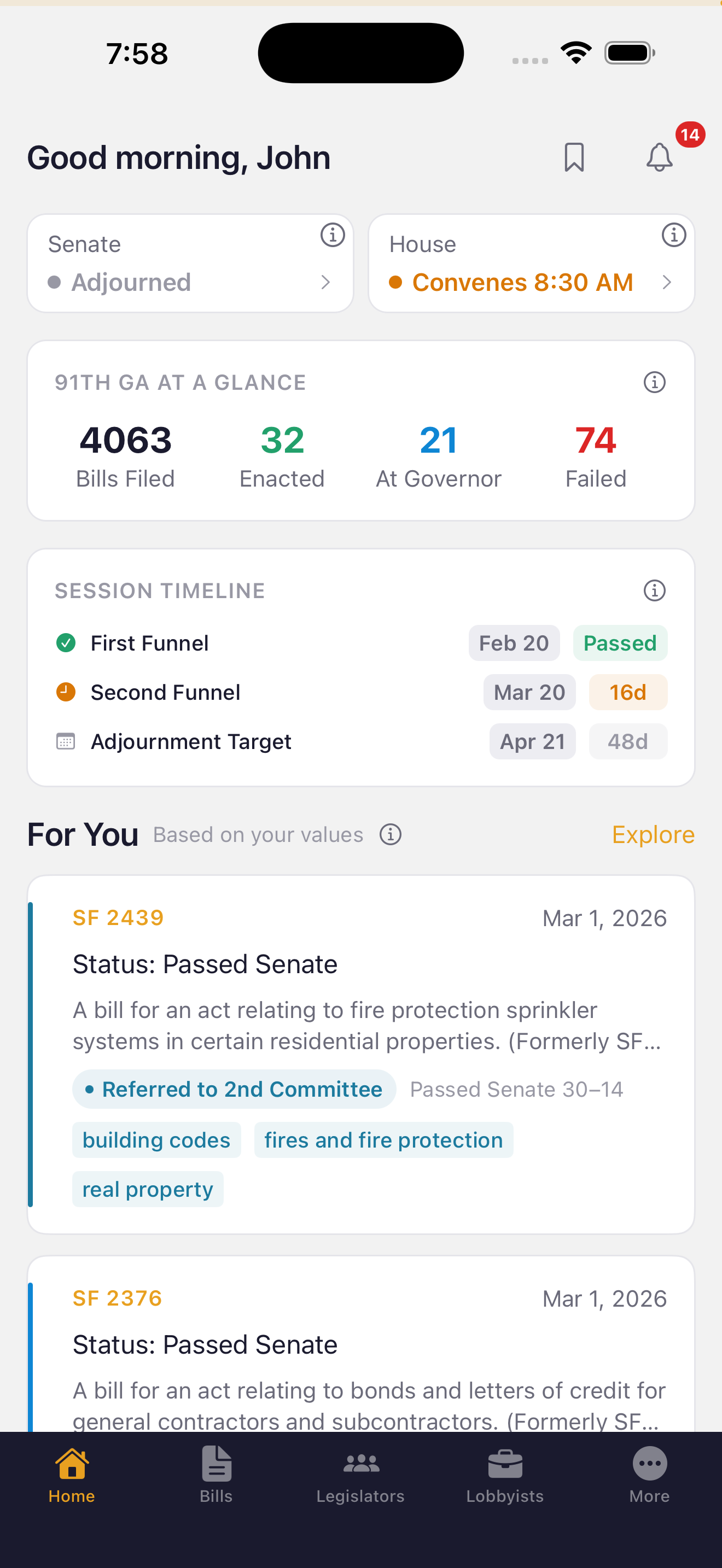 LegisHawk home screen